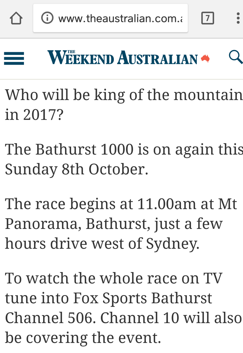 Illustration for article titled Watching Bathurst 1000km (starting very soon)*